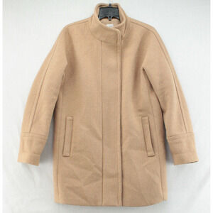 J. Crew City Coat Women Sz 6 Beige Tan Full Zip Pockets Lining Wool Blend Preppy